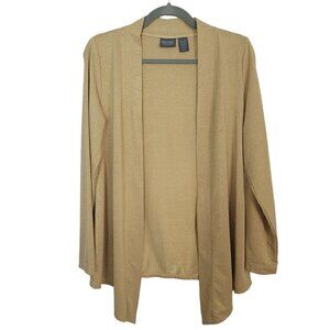 Additions By Chicos Cardigan Sz 0 Small Mustard Gold W/ Metallic Knit Open Front